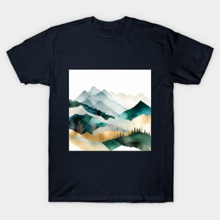 Metallic Misty Mountains Watercolor T-Shirt